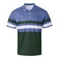 thumbnail image 4 of Mens Striped Polo Shirt Short Sleeve Stand Collar T Shirts Summer Breathable Color Block Top Navy XXL, 4 of 6