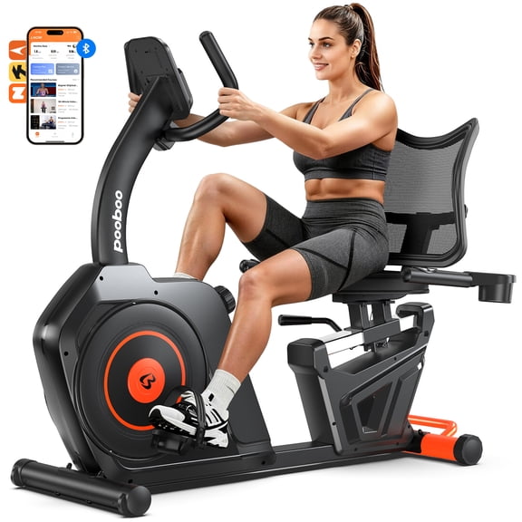 Pooboo Recumbent Exercise Bikes Sit Down Stationary Bicycle Magnetic Resistance Indoor Cycling Bike 400lbs Capacity