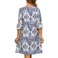 thumbnail image 3 of Vestido de verano con escote en V INSPIRE CHIC para mujer, estampado bohemio, con mangas de volantes, corte en A, casual de playa, mini vestido XS azul, 3 of 6
