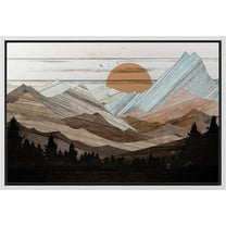 PixonSign Framed Canvas Print Wall Art Mountain Range Forest Sunrise Nature Wilderness Digital Art Wood Panel Landscape Farmhouse/Country Relax/Calm/Cozy Geometric Abstract - 24"x36" White