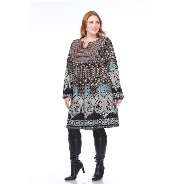PS6370-01-2XL Plus Robe de Pull Taille Phébé Brodé & 44; Brun - 2X