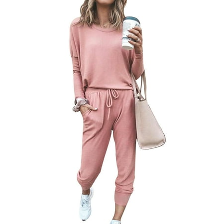 

Women Comfy 2 Pieces Long Sleeve Lounge Sets Crewneck Tracksuits Pullover Sweatpants Soft Pajamas Set