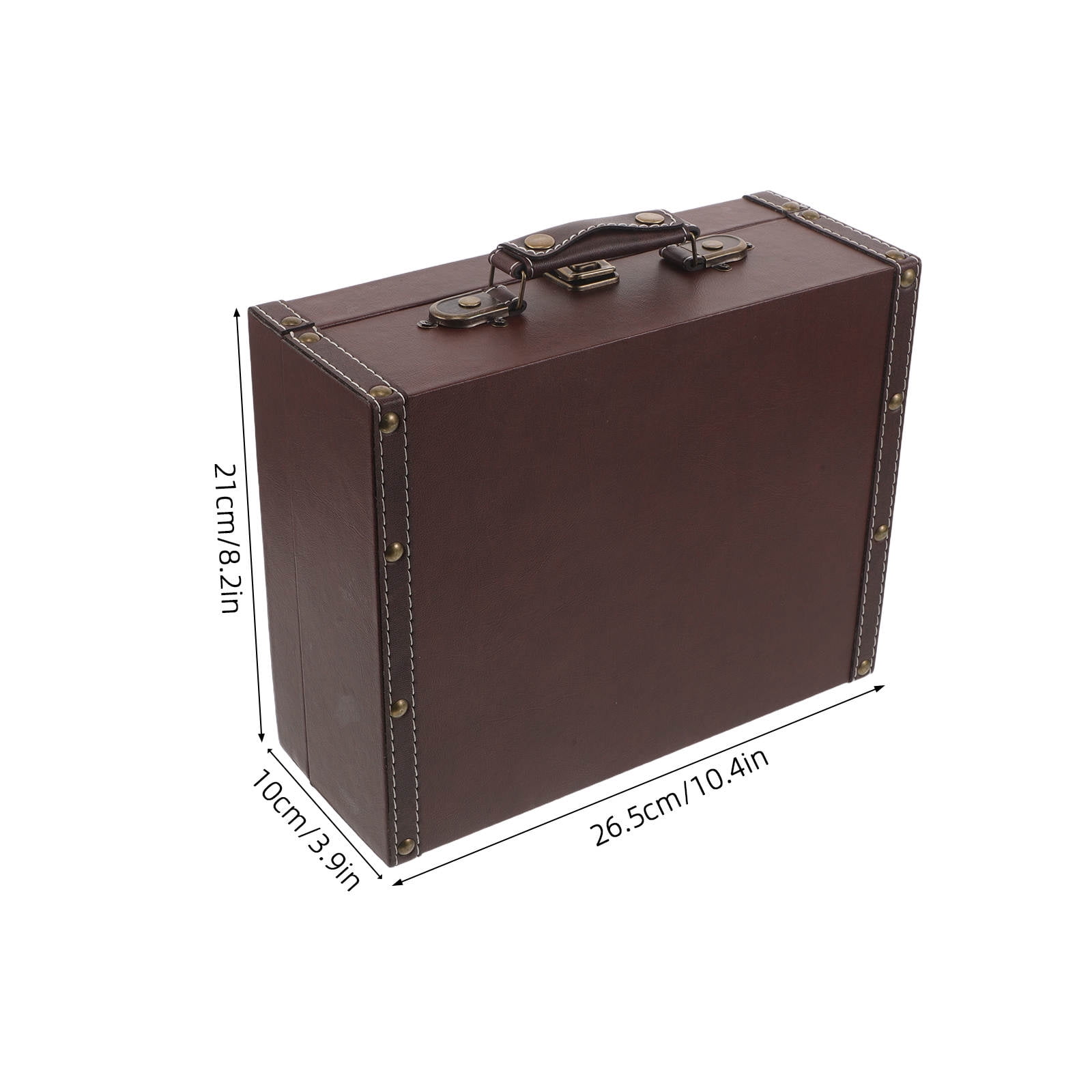 OUNONA Vintage Coffee Suitcase Photo Prop with PU Material and Portable Wooden Chest for Home Decor