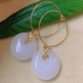 thumbnail image 2 of EOEMY Natural Oblateness White Jade Peace Buckle Eardrop Gold Earring Holiday Gifts, 2 of 5