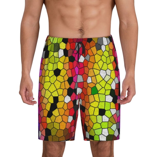 Balery Colorful Tie Dye Stained Glass 1 Pantalones cortos de pijama de punto de algodón para hombre con cinturilla y bolsillos-Large