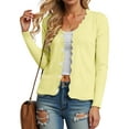 thumbnail image 5 of idosla Women's Long Sleeve Cardigan Casual V-Neck Button Open Front Outerwear Soft Cropped Knit Shrugs Sweater (Yellow, S), 5 of 9