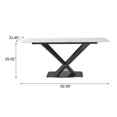 thumbnail image 3 of Montary 63 inch Engineered Stone Kitchen Dining Table Set,Carrara White Top with Black Solid Carbon Steel Base, 3 of 10