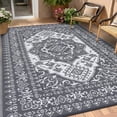 thumbnail image 1 of Outdoor Waterproof Reversible Plastic Straw Rug – Large UV-Resistant Patio Carpet – Medallion Design, Durable – For Deck, Porch, Garden, Camping, RV – Gray & White, 9x18ft (270x549cm), USA, 1 of 9