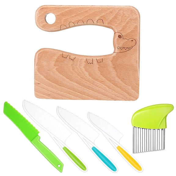 Fznkrag 6 PCS Wooden Kids Kitchen Knife,Kids Knife Plastic Potato Slicers Cooking Knives Serrated Edges Toddler Knife Kids Plastic Knife for Kitchen Children