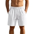 thumbnail image 3 of Mens Bermuda Linen Shorts Knee Length Elastic Waist Drawstring Shorts Casual Wide Leg Summer Shorts with Pockets White 3XL, 3 of 9