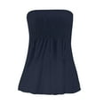 thumbnail image 4 of Prdecexlu Tube Tops for Women Plus Size Strapless Smocked Ruffled Cute Off the Shoulder Tank Tops Sleeveless Holiday Shirts Casual Backless Flare Hem Summer Blouses Navy XL, 4 of 6