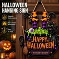 thumbnail image 6 of Halloween Wooden Door Wreath Sign, Happy Halloween Witch Feet Wall Decor with Black Cat & Spider for Front Door, Porch & Farmhouse Display, 6 of 8