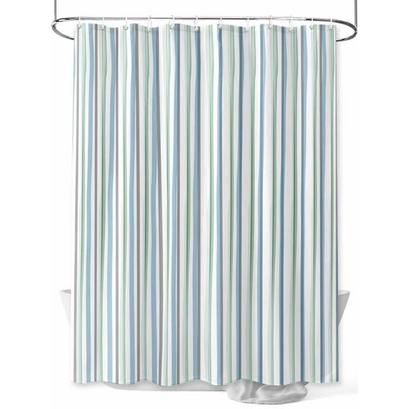 Minimalist Lines Shower Curtain, Hand Painted Blue Green Stripes Waterproof Shower Curtain Set with 12 Hooks Lightweight Washable Fabric Shower Curtains for Bathroom 36x72 Inches