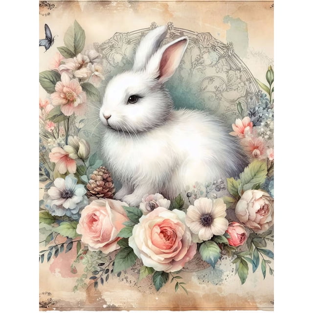 Pintura de diamante 5D DIY taladro redondo completo lindo conejo flor arte artesanía 30x40cm Wdftyju