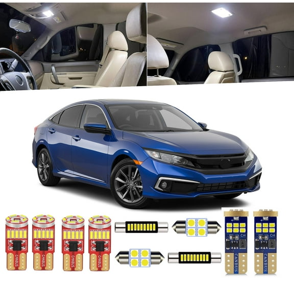8 Piece Car Interior LED Lights Kit for Honda Civic 10th 2016-2021 Sedan Coupe Hatchback Interior LED Light Bulbs Packag Kit Install Tool