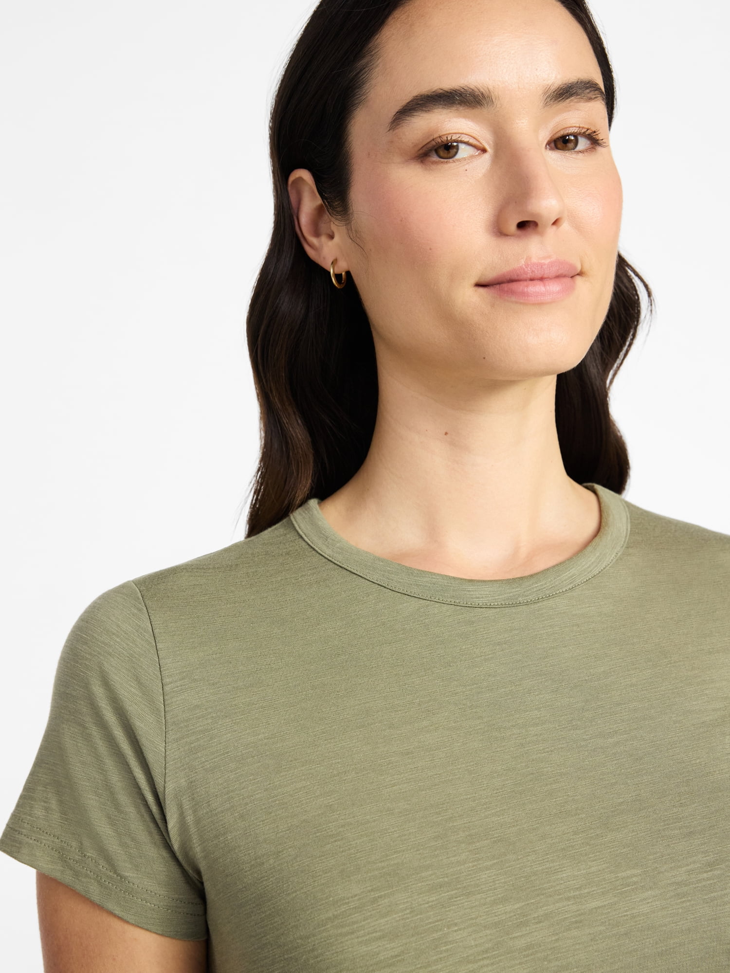 Time and Tru Women's Slub Crewneck Tee with Short Sleeves, Sizes XS-XXXL