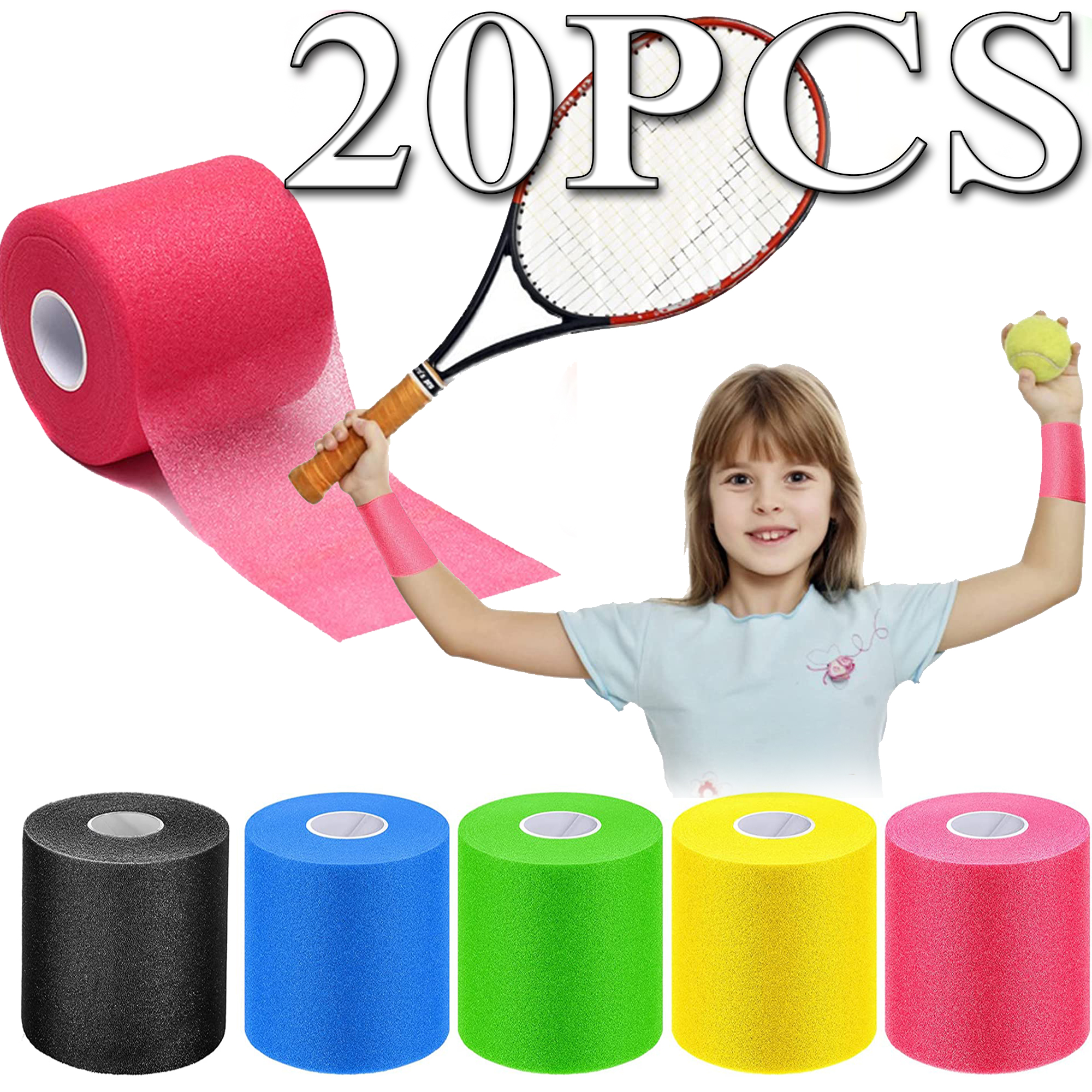 Elbourn 20 Pieces Foam Underwrap Tape Athletic Foam Tape Sports Prewrap Breathable Roll Tape