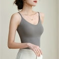 thumbnail image 5 of Summer Tank Tops For Women Plus Size Causal Solid Color Sleeveless Spaghetti strap V-Neck Pullover tops Women Camisoles With Built In Bras Under $7 Gray M, 5 of 6