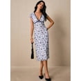 thumbnail image 2 of Elegant Blue Floral Print Midi Dress With V-Neck And Lettuce Trim Detail, 2 of 7