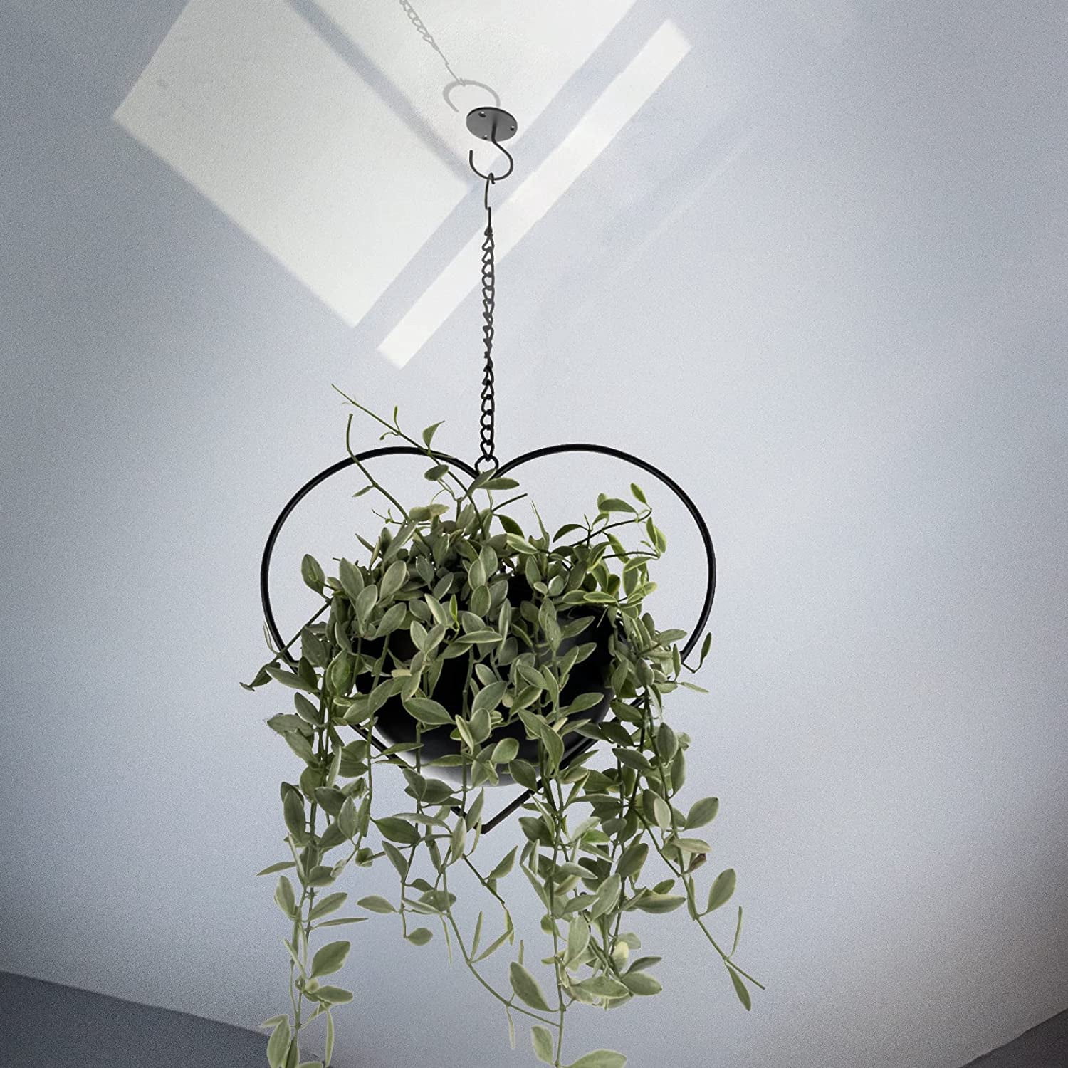 1 Pack Heart Shaped  Hanging Plant Holder with 6inch Detachable Pot, Black Metal Wall Ceiling Plant Hanger for Indoor Outdoor, Minimalist Small Hanging Planter for Home Wedding Decor