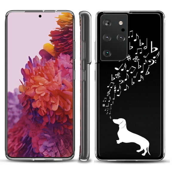 Slim-Fit Lightweight Protective Phone Case compatible with Samsung Galaxy S21 ULTRA 5G, by OneToughShield ® - Dachshund/Puppy Music