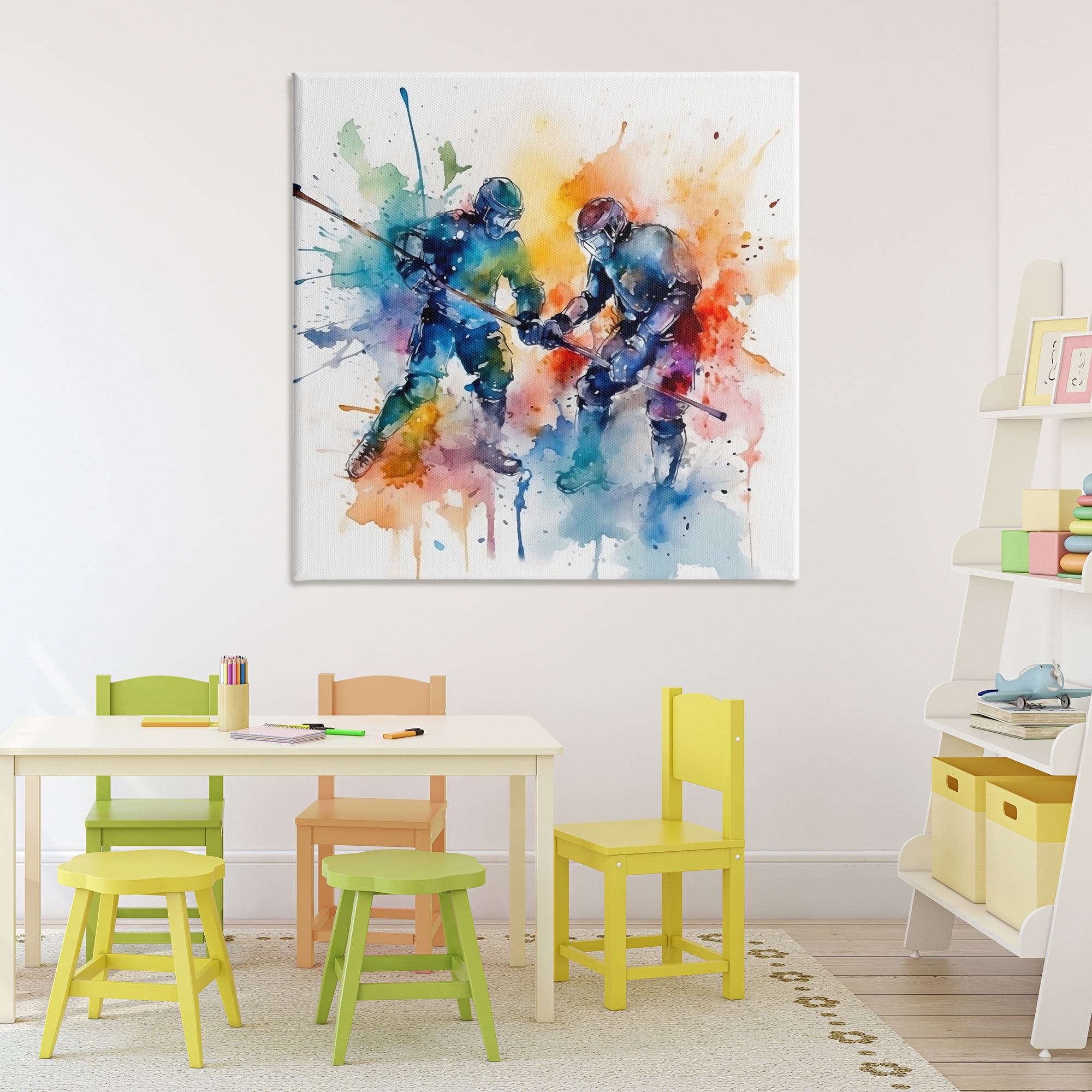 Stupell Industries Watercolor Hockey Faceoff Canvas Wall Art, design by Creative Studio