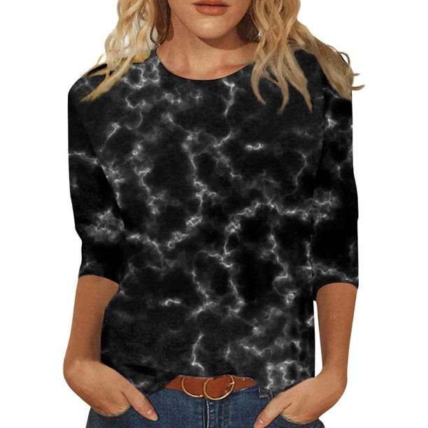 moda mujer estampado otoño e invierno casual cuello redondo impreso manga larga top azul oscuro/xl