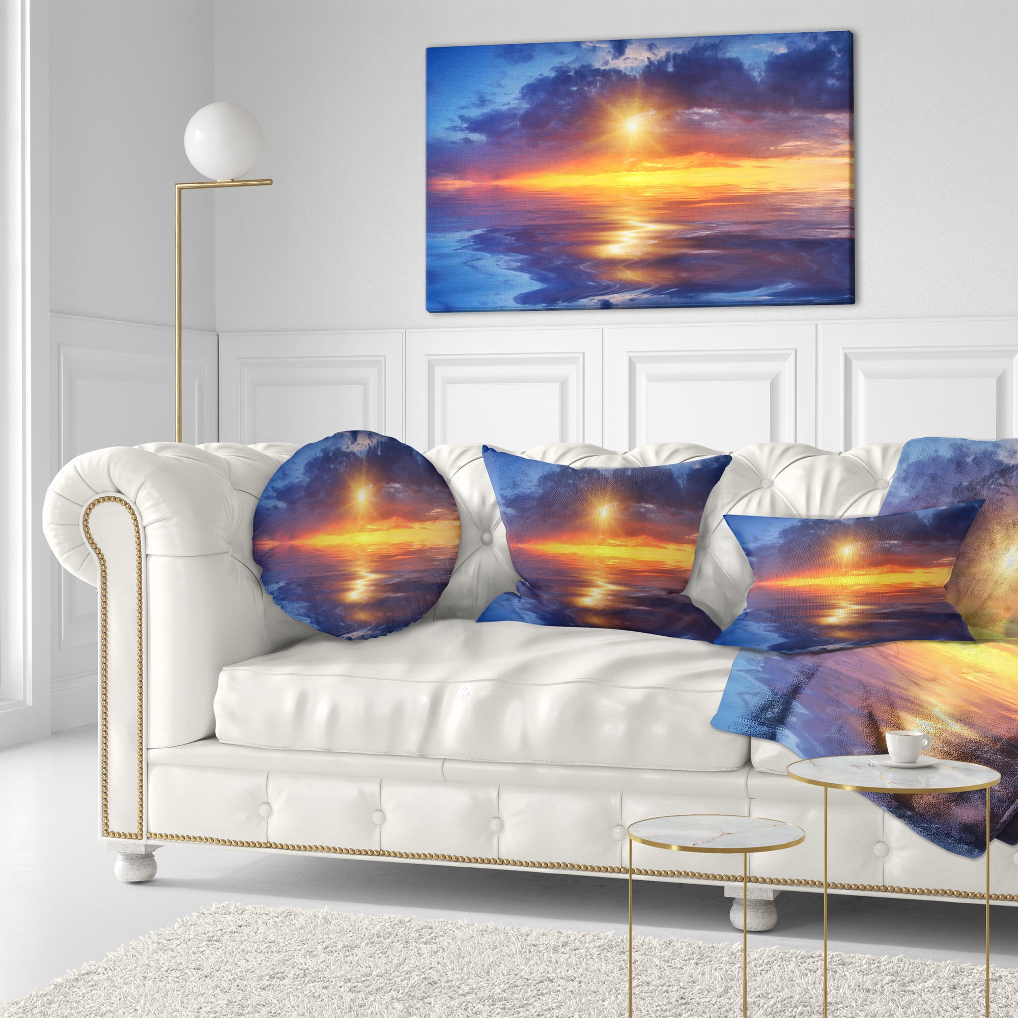 Designart Cloudy Sunset Reflection in Lake - Cityscape Throw Pillow - 12x20