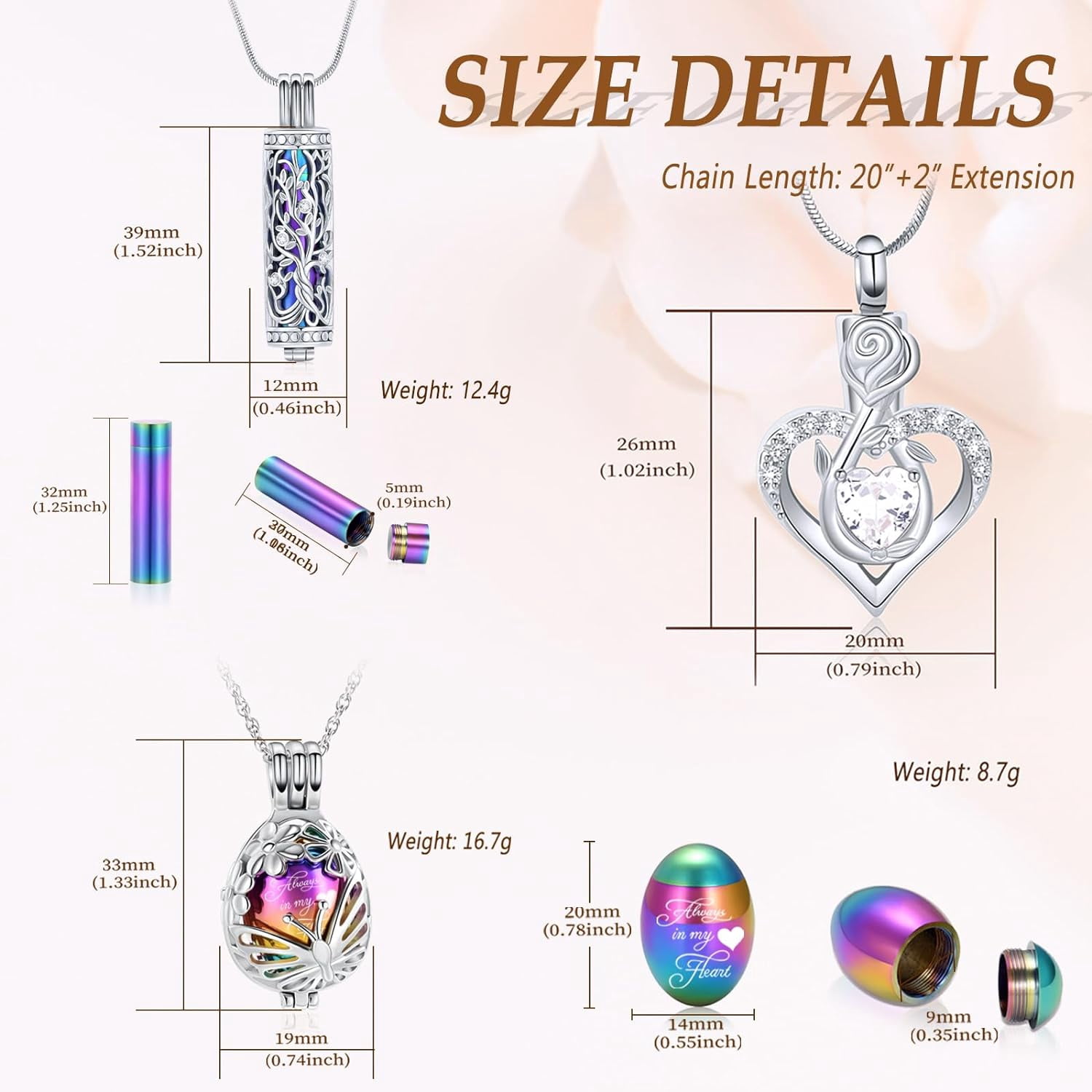 3Pcs Urn Necklace for Ashes for Women Stainless Steel Teardrop Butterfly Tree of Life Hollow Mini Cylinder Keepsake Cremation Memorial Pendant