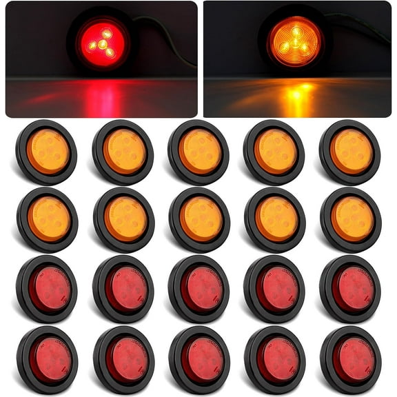ZHIBO 20-Pack 2" Round LED Marker Lights, 10 Amber   10 Red, 4 LED, Grommet Mount, Waterproof