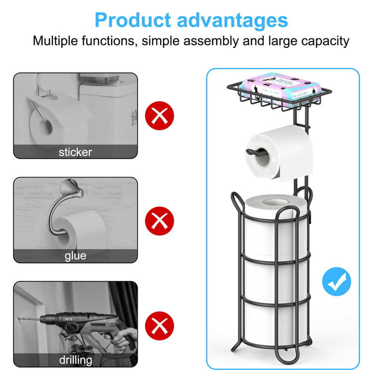 stusgo Toilet Paper Holder Free Standing, Upgraded Portable Stainless Steel  Toilet Paper Roll Storage Rack, Toilet Paper Roll Dispenser with Top