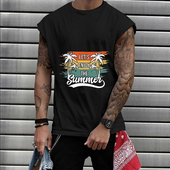Lilgiuy Mens Sleeveless Muscle Shirts Fashion Printing Pullover Sports Tank Tops