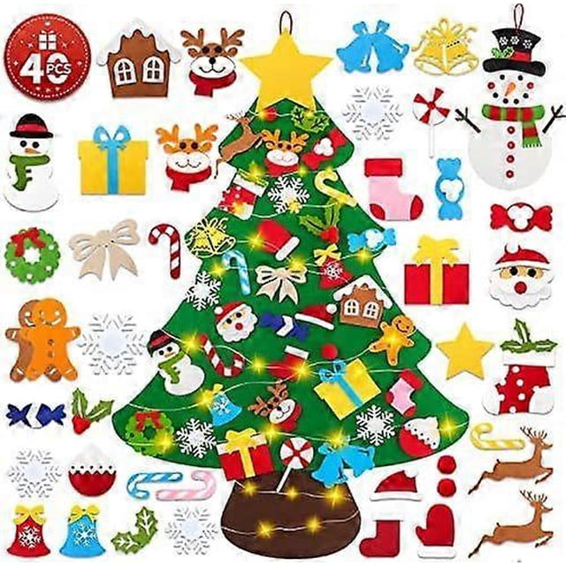 Lanpn Felt Christmas Tree Set with Christmas Snowman 3.3ft DIY Felt Christmas Tree with 40 Pieces Removable Ornaments Hanging Decoration for Christmas
