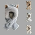thumbnail image 4 of Xfvqtps Womens Hat Scarf Integrated Plush Brim Cute Ears Furry Solid Color Simplicity Thickened Windproof Coldproof Warm Outdoor Winter Hat Scarf Set Gray, 4 of 4
