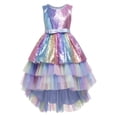 thumbnail image 4 of JAJAHO Girls Sparkly Dress Sleeveless Glitter Sequin Mesh Layered High-Low Summer Midi Dresses Birthday Party Outfit For Kids 3-14Y, 4 of 4