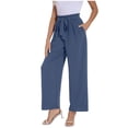 thumbnail image 3 of Huowey Women's Pants Solid Color High Waist Wide Leg Loose Lace Up Casual Pants Straight Leg Pants, 3 of 7