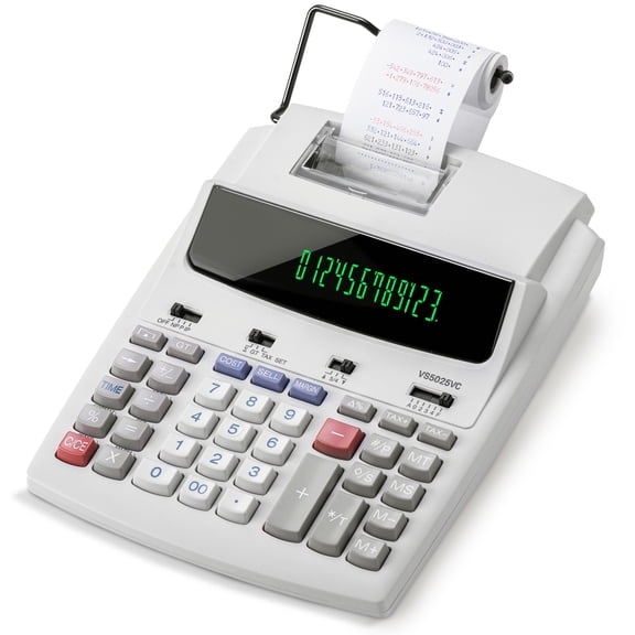 Paporia 12-Digit Desktop Printing Calculator, 10-Key calculator with Paper Tape, Fluorescent Display, Clock and Calendar, for Accounting, Business