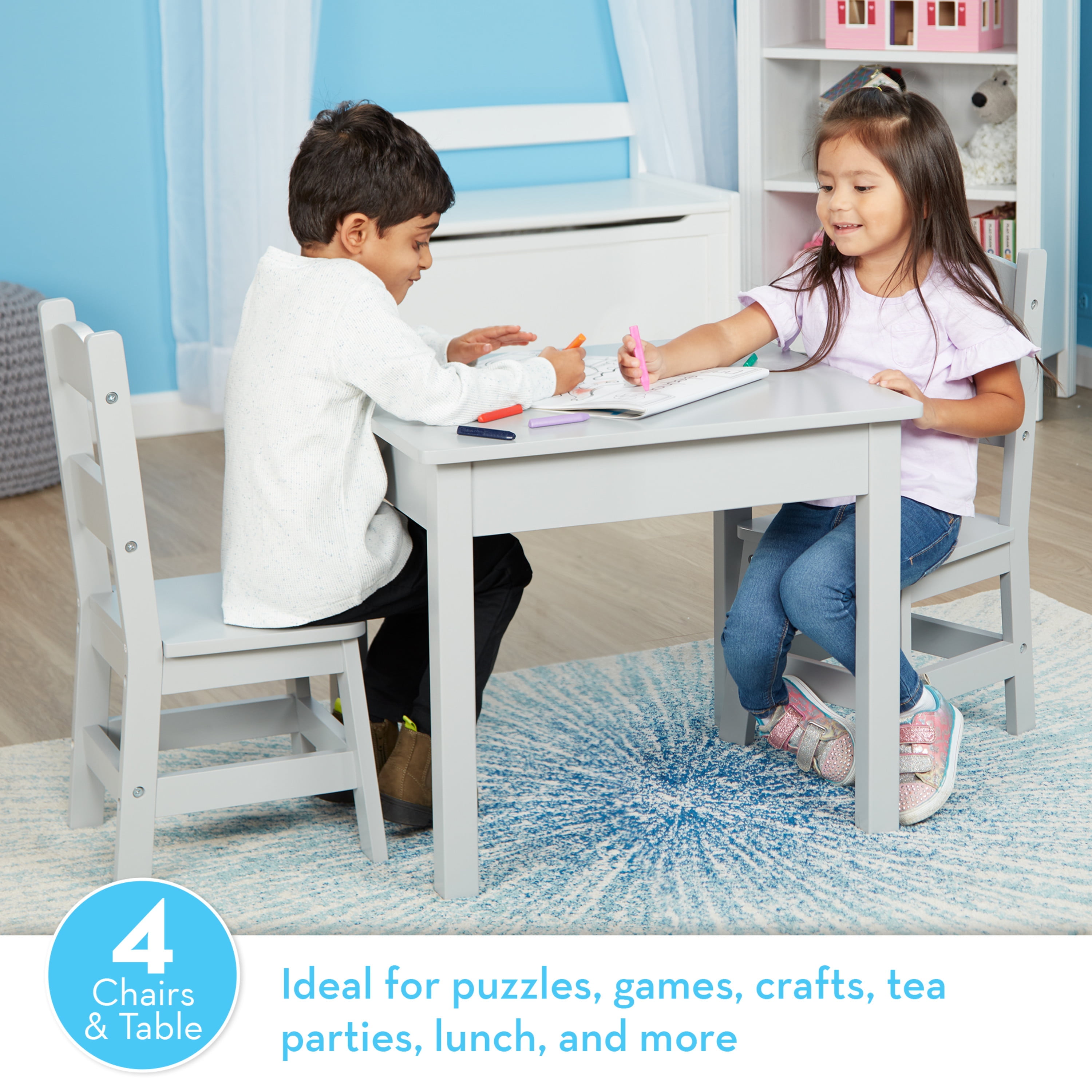 Melissa Doug Kids Furniture Wooden Table Chairs Gray Kids