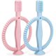 thumbnail image 1 of 2 mordedores para bebé (azul y rosa), cepillo de dientes de silicona 100 % de calidad para bebés de 3 meses o más, cepillo de dientes de silicona para bebés con base de ventosa, lados texturizados par, 1 of 5
