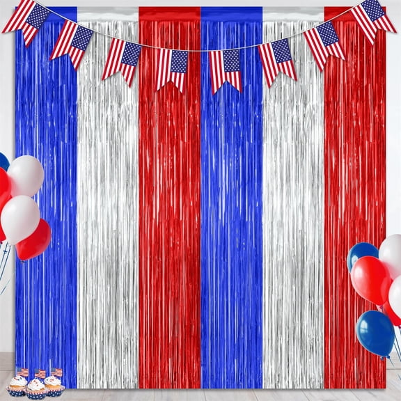 Red White and Blue Decorations Streamers Patriotic Foil Fringe Curtains Photobooth Props Party Backdrop for USA Themed Olympics Election Veterans Day 4th of July Decorations,3.28 ft