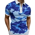 thumbnail image 2 of Mens Graphic T-Shirts Short Sleeve Camo Print Zip Polo Collar Casual Daily Summer Top Blue L, 2 of 7