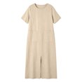 thumbnail image 6 of Levmjia Women's Summer Dress Short Sleeve Crew Neck Side Pocket Casual A Line Midi Dress with Side Slit Loose Fit Solid Color Day Dresses, 6 of 6