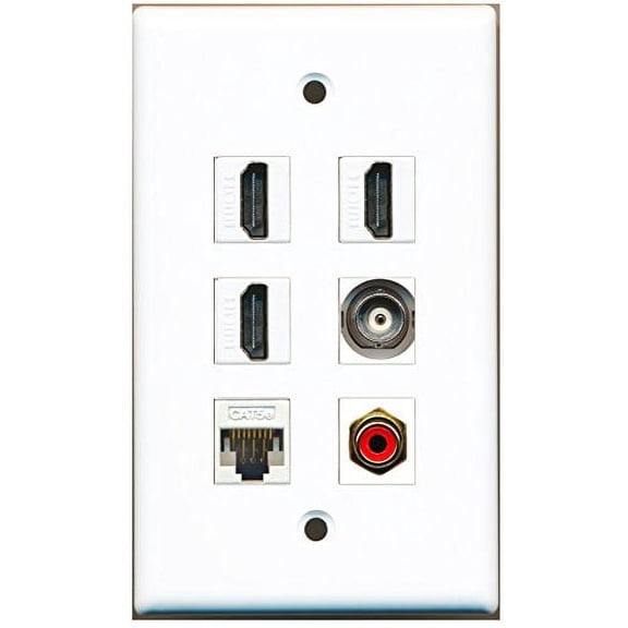 RiteAV - 3 HDMI 1 Port RCA Red 1 Port BNC 1 Port Cat5e Ethernet White Wall Plate