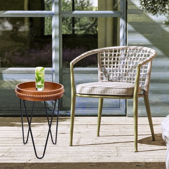 Indoor Outdoor Side Table,Wooden Pan Flower Pot Rack,Plant Stand,Wood Bead Inlay,Indoor Outdoor Decoration, Suitable For Yard,Garden,Lawn