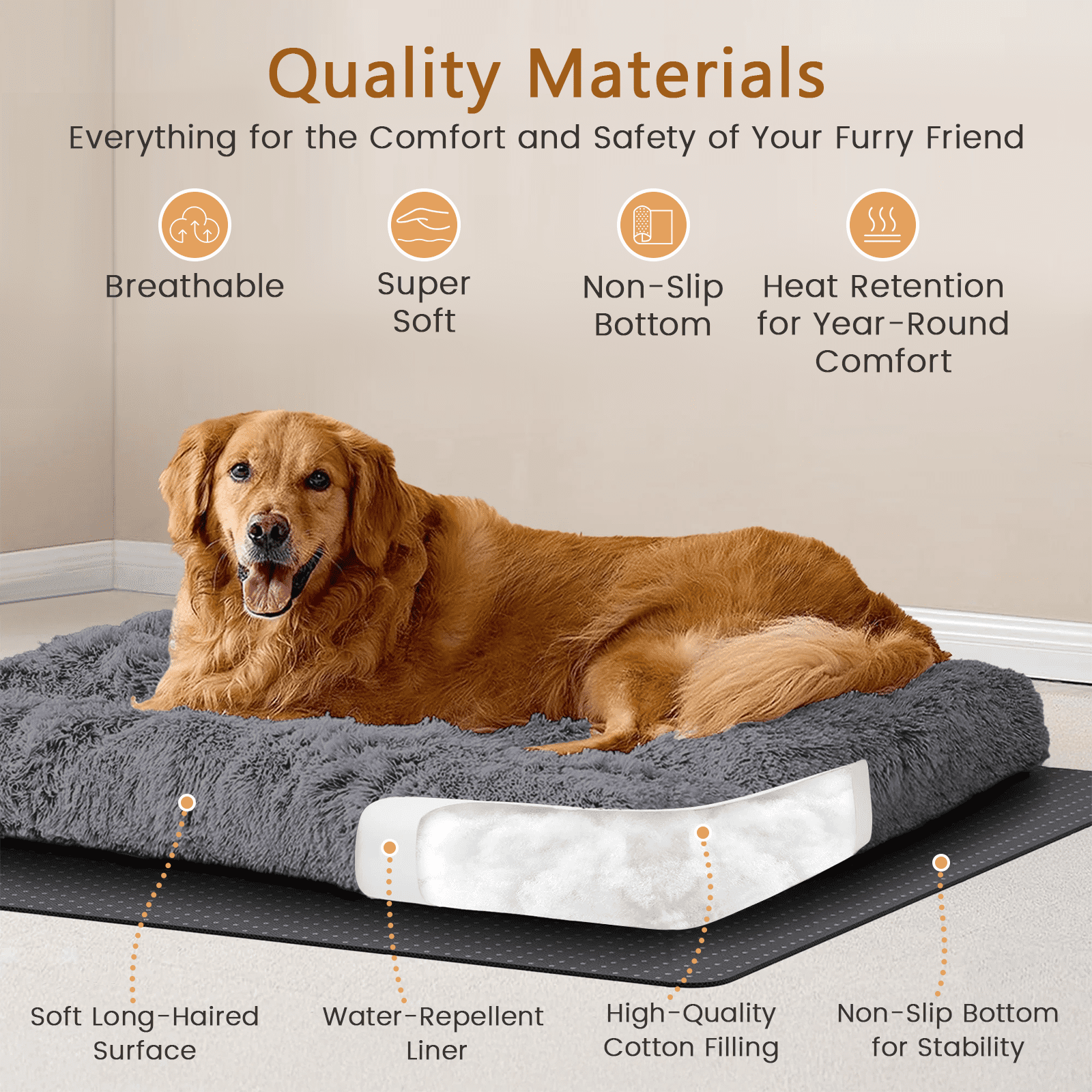 CshidWorld Large Dog Bed, Plush Dog Cage Bed with Non-Slip Bottom, Washable Dog Mat for Large and Medium Dogs, Supports up to 90 lbs, 43 x 30 Inches, Gray