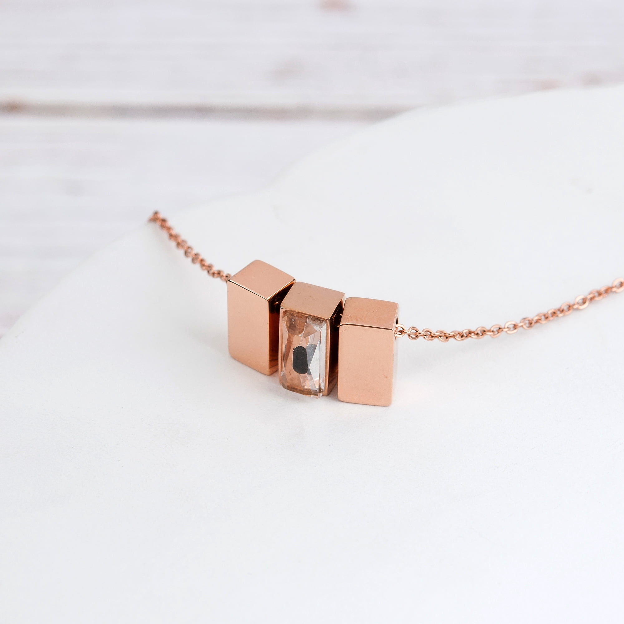 Anavia See You Cremation Necklace for Ashes, Mini See Through Urn Necklace, Mini Cube Cremation Pendant, Cremation Jewelry, Memorial Jewelry, Mini Urn w/ Multicolor Cubes-[Rose Gold]