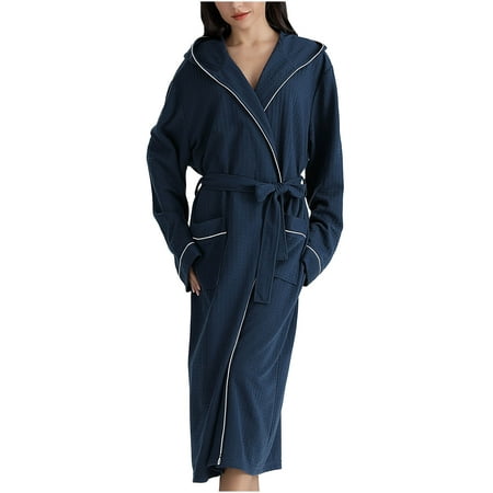 

Women s Robes Hooded Warm Bathrobe Sleepwear for Couple Long Sleeve Solid Pocket Autumn And Winter Nightgown
