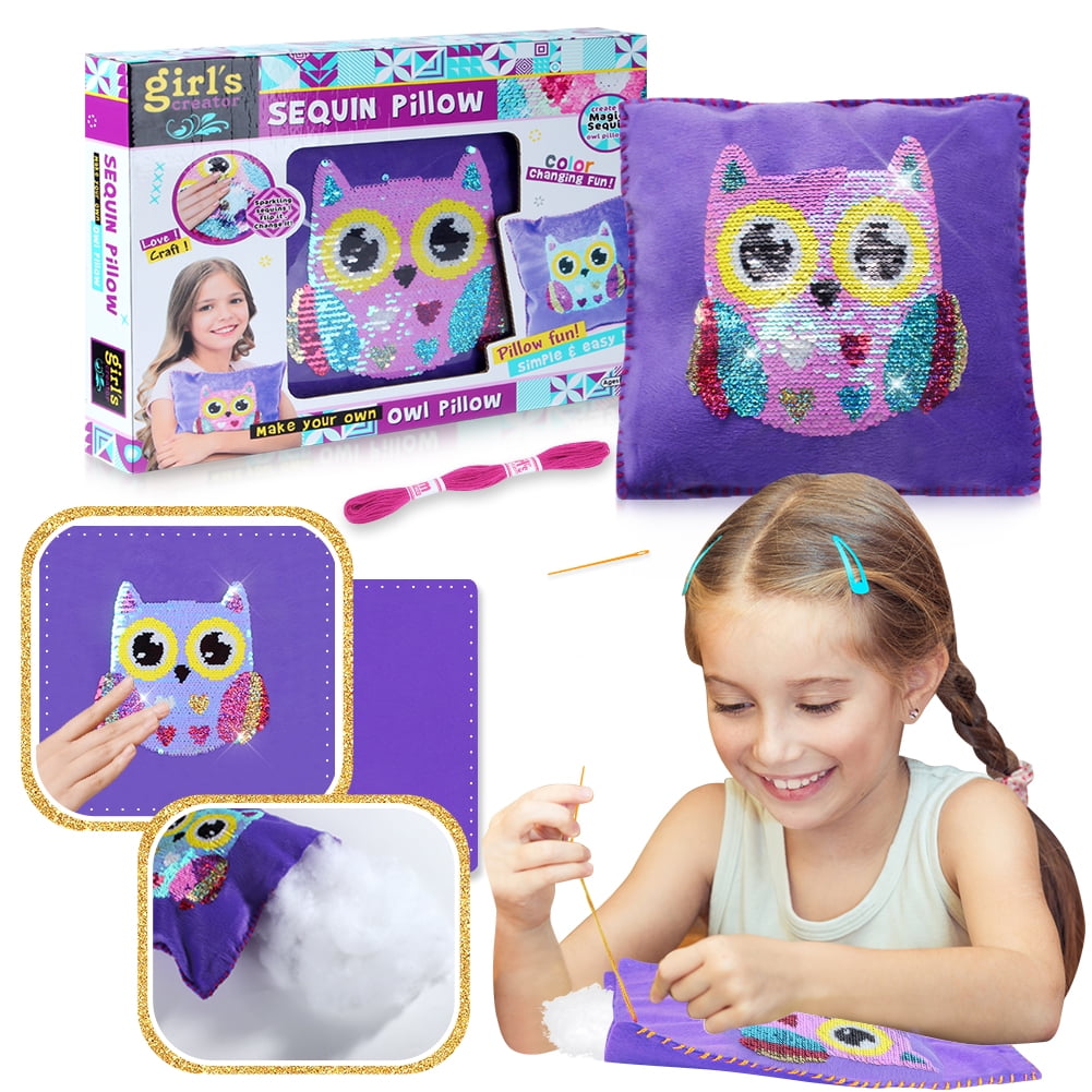 sequin owl pillow