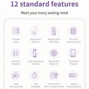 Lightweight Professional Portable Sewing Machine - 12 Stitch Modes, Adjustable Speed & Overlocking, Suitable for Home Use, Beginners & Crafts