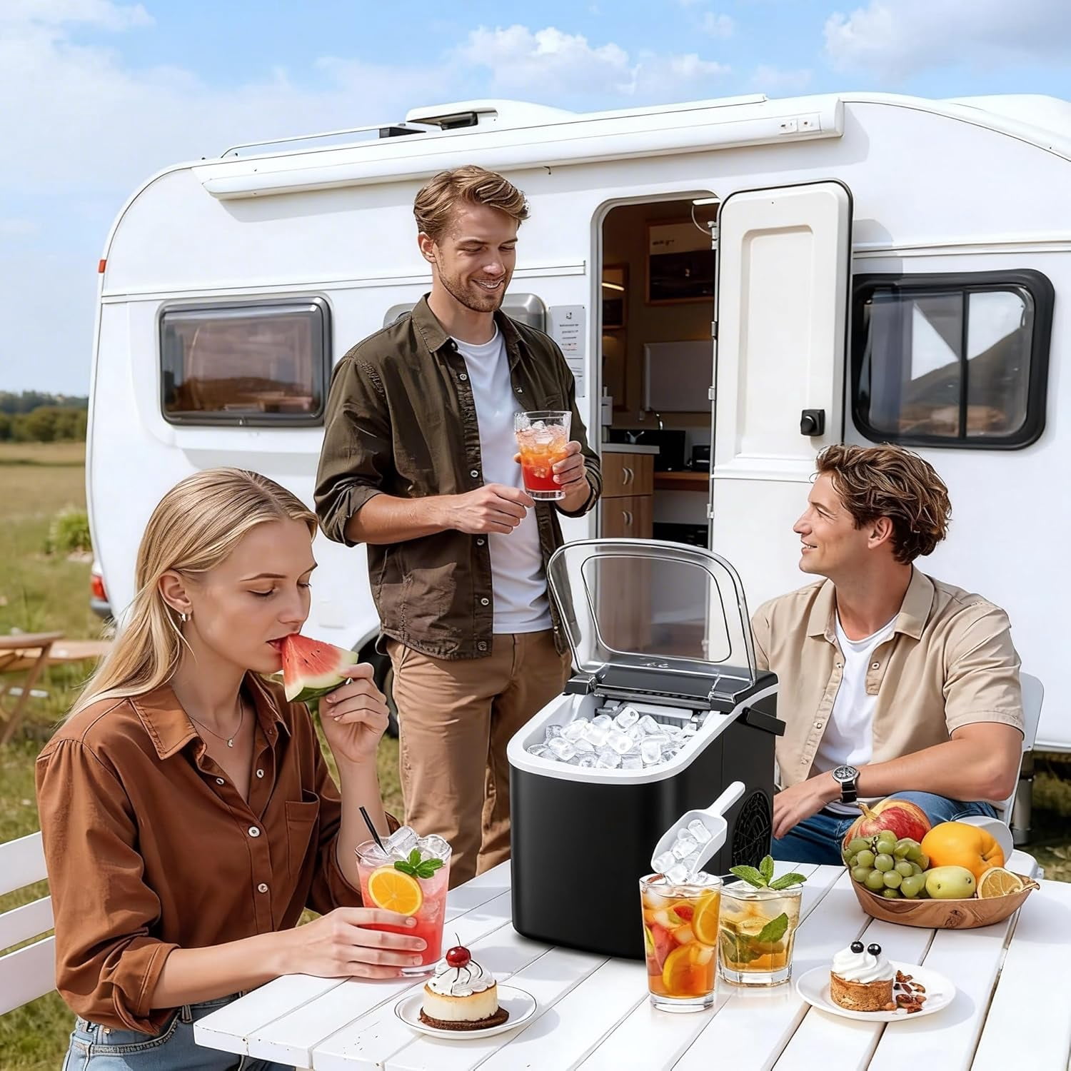 Small Portable Countertop Ice Maker, 26lbs/24H Ice Machine with Self-Cleaning, 6-8 Mins Fast Ice Making,Quiet Operation for Home Kitchen Camping RV
